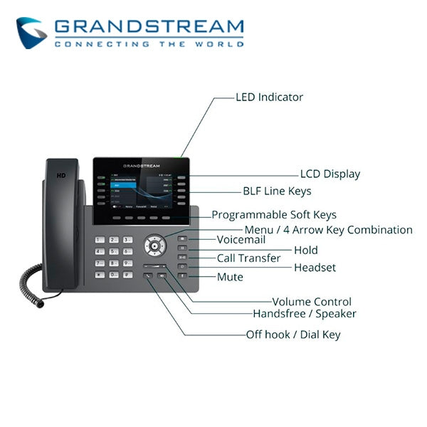 TELEFONO IP HD 5 LINEAS COLOR WIFI/BT GIGABIT POE GDMS GRANDSTREAM GRP2615