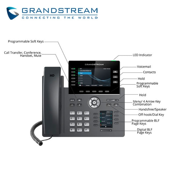 TELEFONO IP HD 6 LINEAS COLOR PANT-DUAL WIFI/BT GIGABIT POE GDMS GRANDSTREAM GRP2616