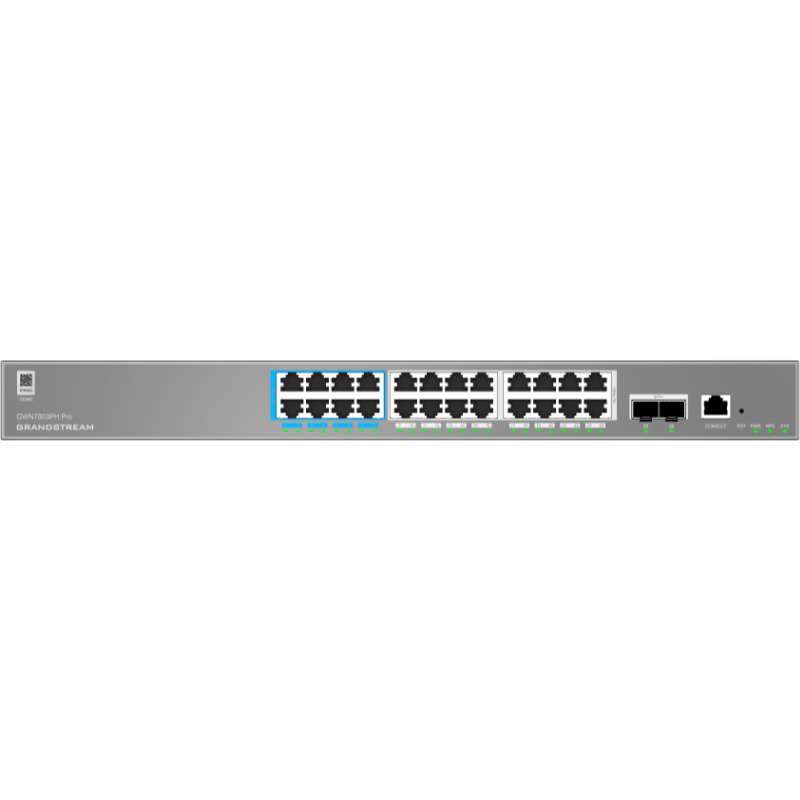 SWITCH ADMIN 24 PUERTOS GIGABIT POE++ 400W 2-SFP+ GWN7803PH PRO GRANDSTREAM (Disponible 27 Nov)