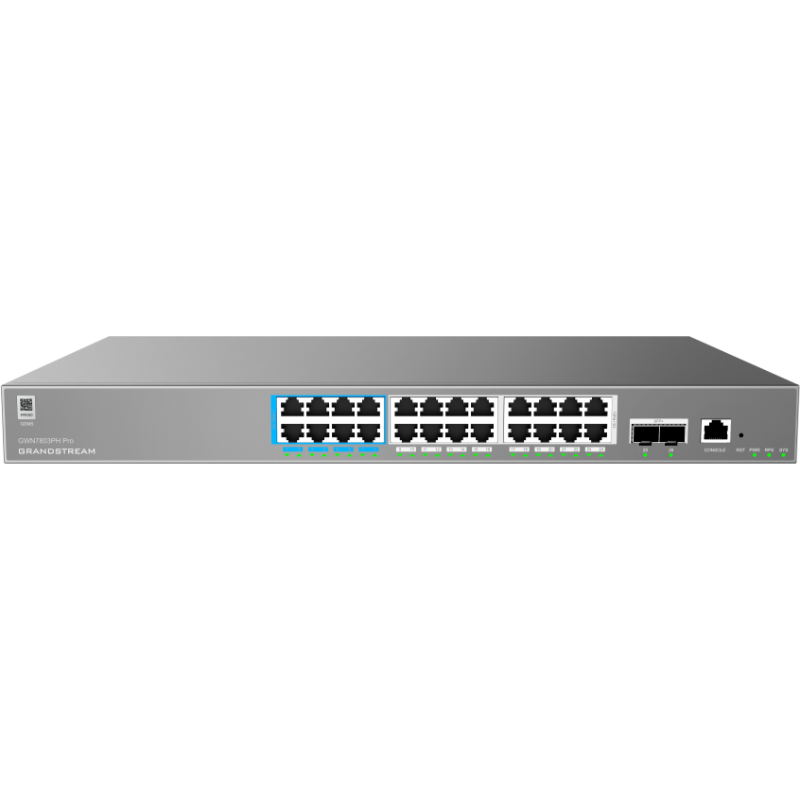 SWITCH ADMIN 24 PUERTOS GIGABIT POE++ 400W 2-SFP+ GWN7803PH PRO GRANDSTREAM (Disponible 27 Nov)