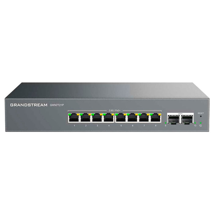 SWITCH ADMIN L2 LITE 8 PUERTOS MULTIGIGABIT 2.5G POE+(130W) 2-SFP+(10G) GWN7721P GRANDSTREAM