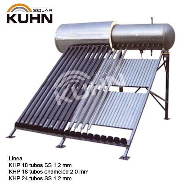 EQUIPO TERMOSOLAR COMPACTO PRESURIZADO CON 18 TUBOS HEAT-PIPE ESTANQUE ACERO SUS-316 KUHN MODELO KHP-180-FR