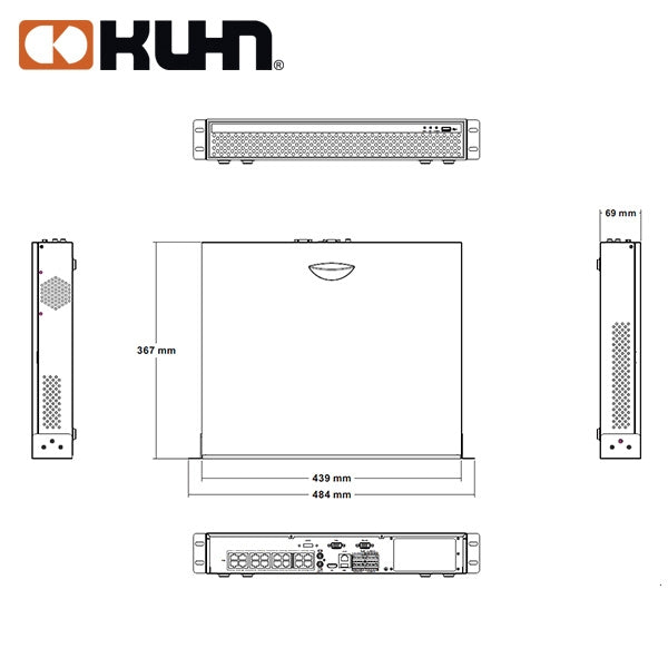 NVR H.265+ 25 CANALES 16xPOE (200W) 120Mbps VGA-HDMI NVR3625HP/16P KUHN
