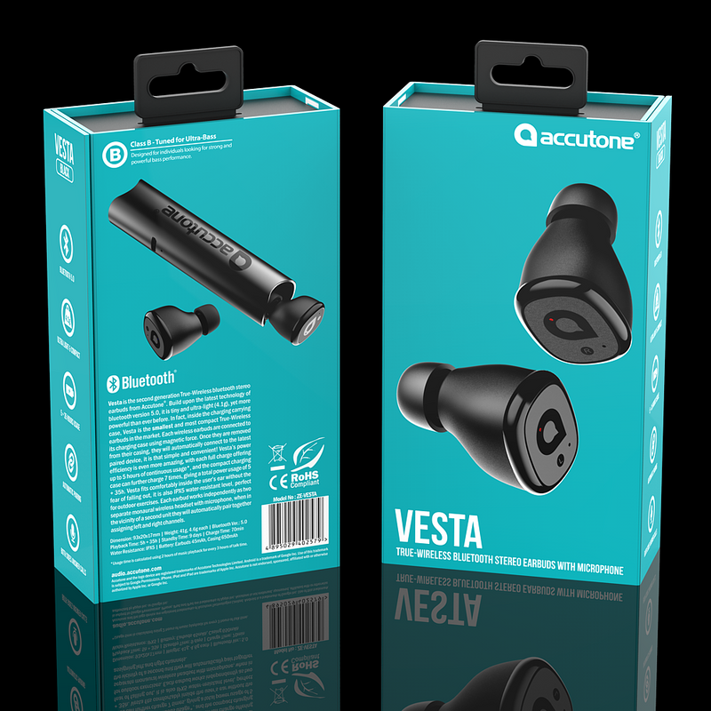 AUDIFONOS BLUETOOTH 5.0 IN-EAR ULTRA COMPACTOS CON POWER BANK VESTA ACCUTONE